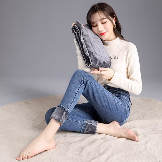 Warm Jeans Woman High Waist Casual Velvet Ladies Trousers for Plus Size