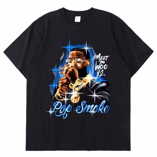 New Pop Smoke Fashion Shirt Hip Hop Streetwear Male T-Shirt Men Rapper Casual Tops Screen Printing 100% Cotton T Shirts for Men