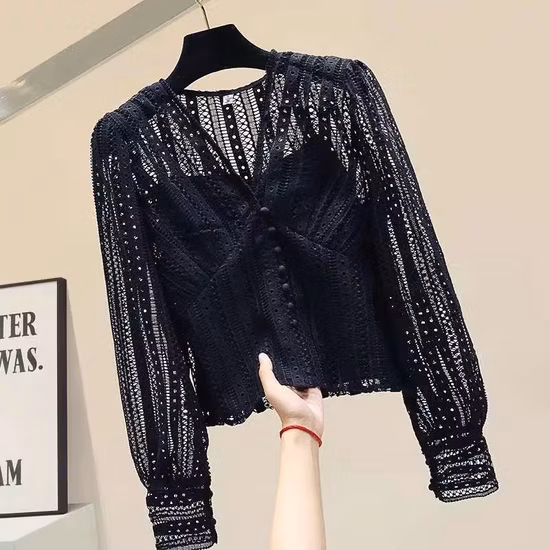 2022 Spring and Autumn Women′ S Fashion Sexy Slim Short Shirt